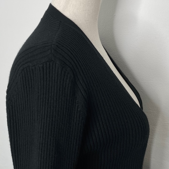 NEW YORK & CO Black Ribbed V-Neck Cardigan - Picture 7 of 14